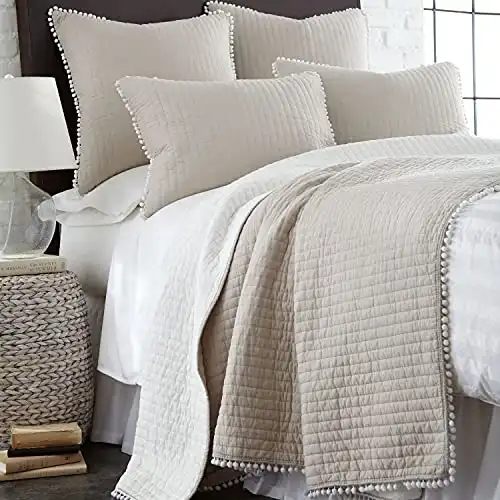 Levtex Home pom pom taupe King quilt
