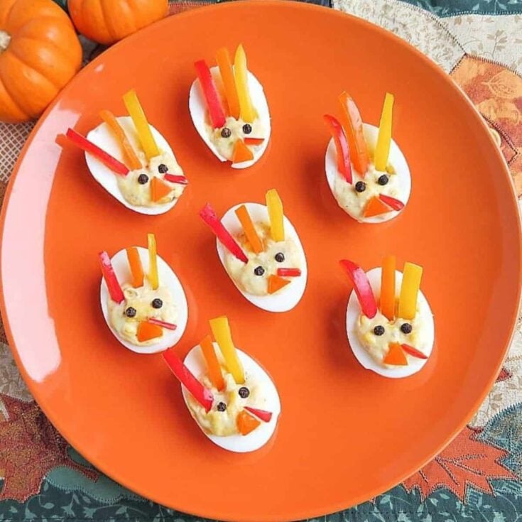 A plate of deviled eggs cooked after reading these Thanksgiving appetizers