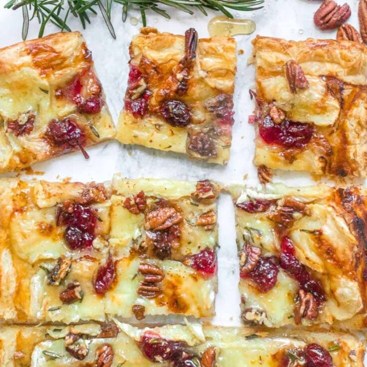 Brie and cranberry puff pastry tart cooked after reading these Thanksgiving appetizers