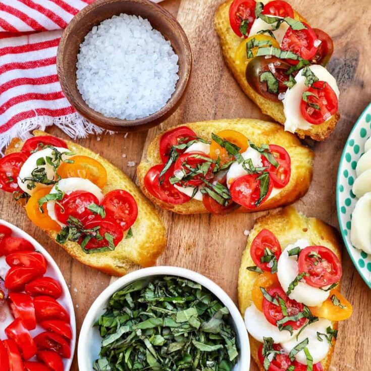 A set of delicious Caprese crostini summer appetizer