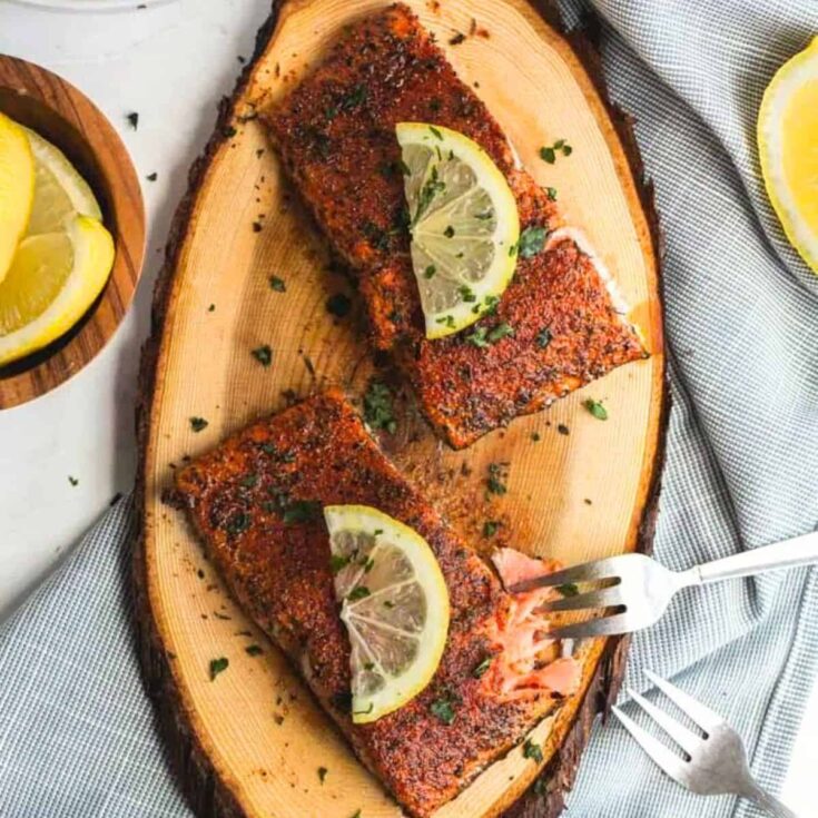 Cedar plank blackened salmon cooked after reading these Summer grilling recipes