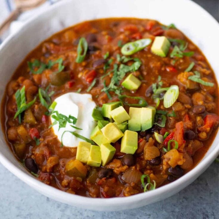 A bowl of Chipotle pumpkin chili, cooked after reading these Tailgating recipes