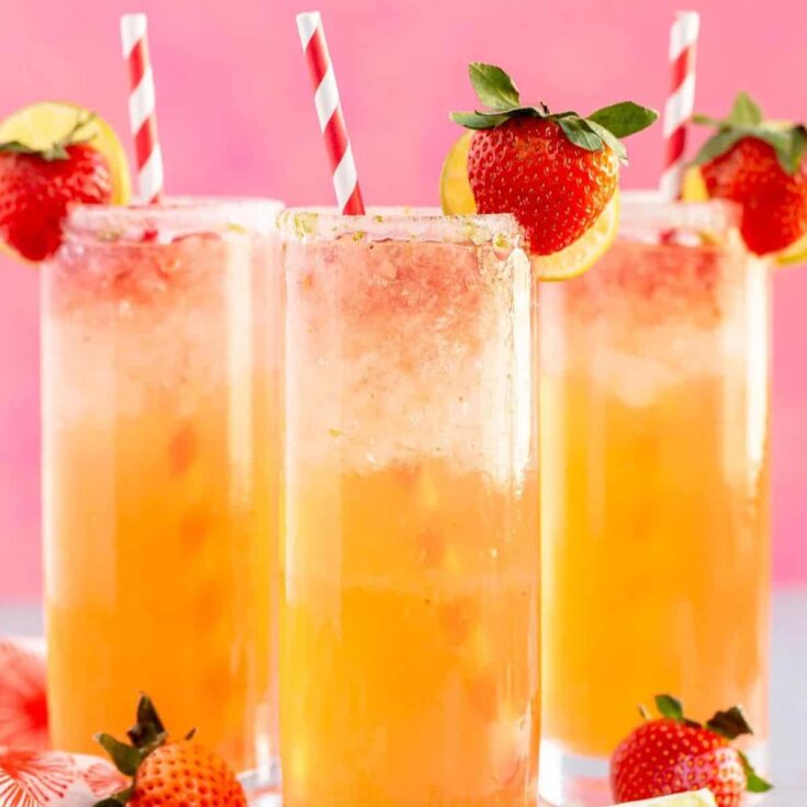 Three glasses of Citrus strawberry Summer mocktails