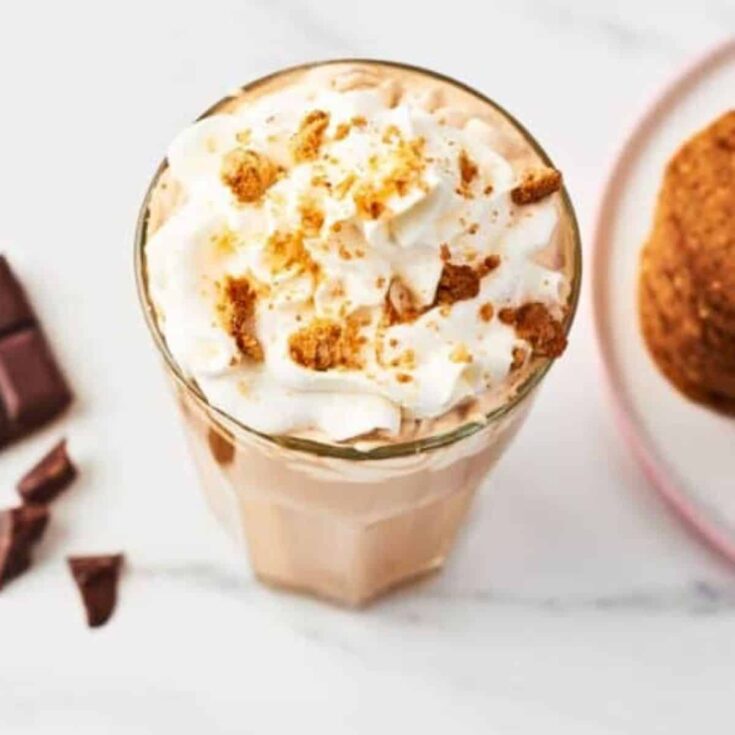 A glass of copycat Starbucks frappuccino s'mores, prepared after reading these s'mores recipes