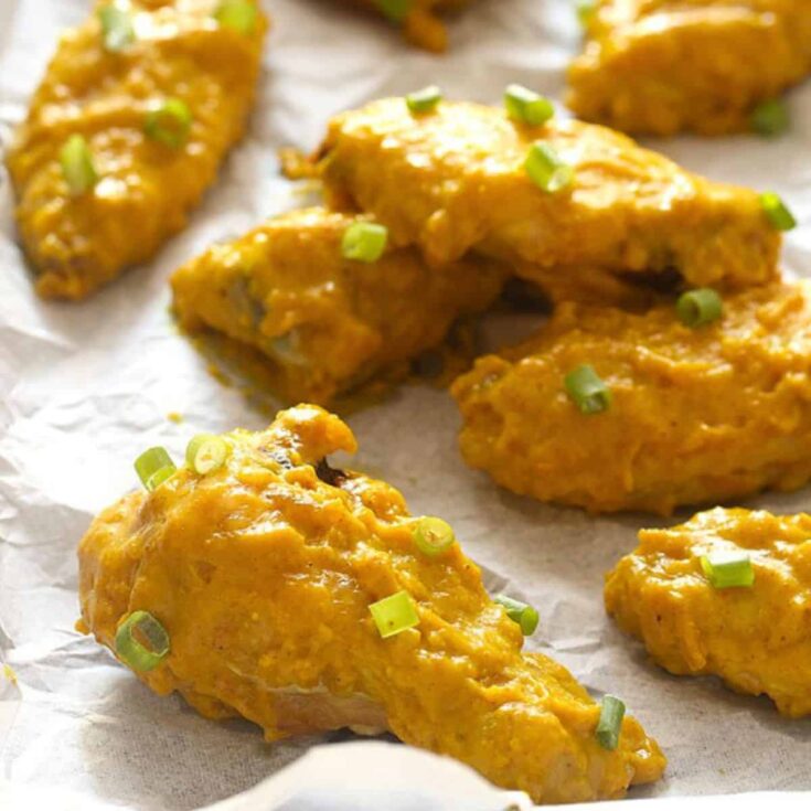 A tray of curry chicken wings summer appetizers