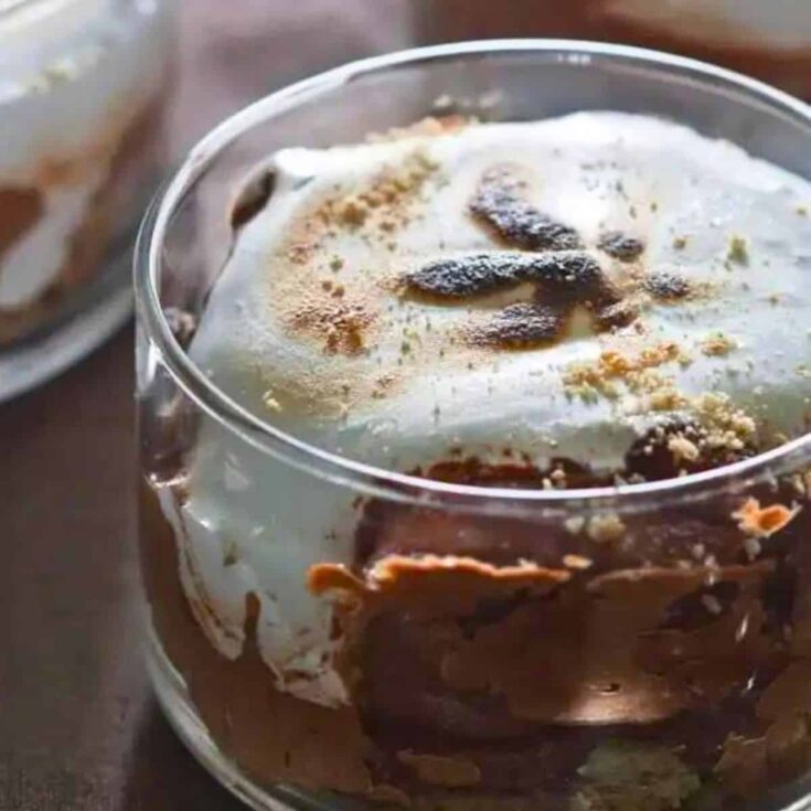 A glass of dark chocolate s'mores, prepared after reading these s'mores recipes