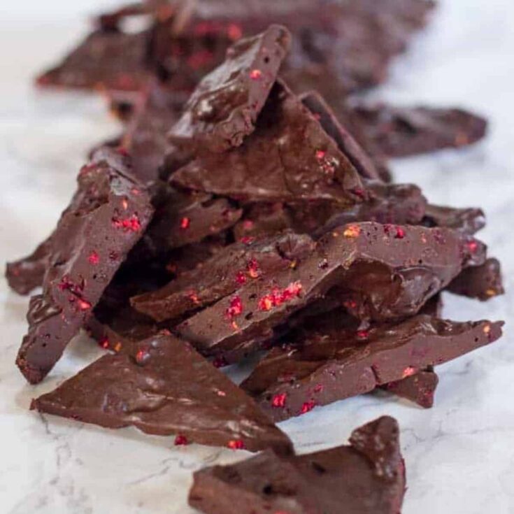 Dark chocolate raspberry truffle bark dessert made after reading these Picnic food ideas