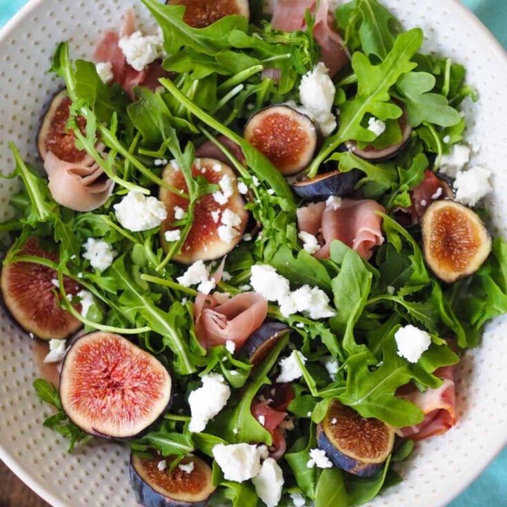 A bowl of Fig and prosciutto summer salad recipe