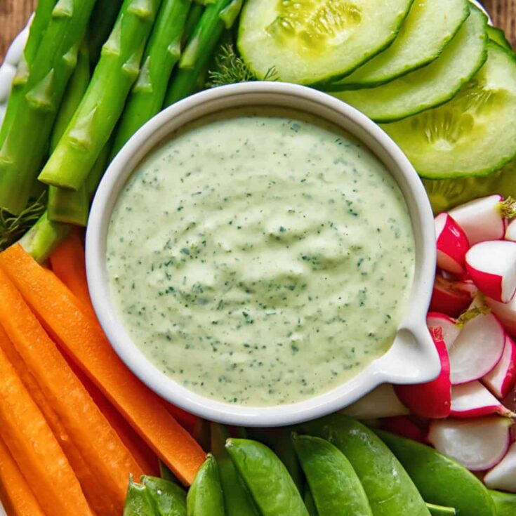 Green goddess dip with crudites prepared after reading these summer appetizer recipes