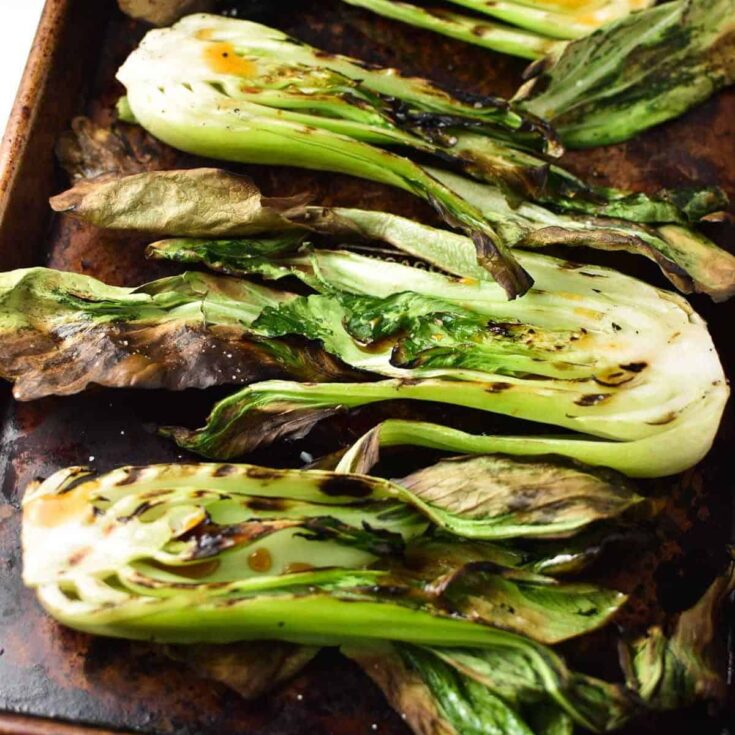 Grilled baby bok choy cooked after reading these Summer grilling recipes