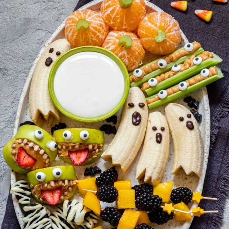 Healthy Halloween snack board prepared after reading these Halloween starters