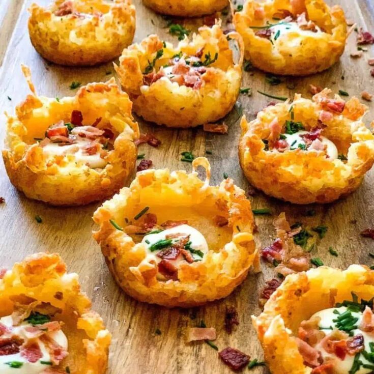 Loaded Tater Tot appetizer cups cooked after reading these Fall appetizers recipe