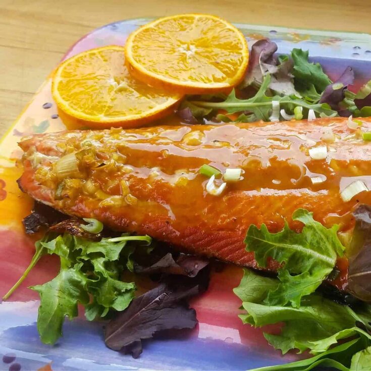 Orange ginger honey glazed salmon cooked after reading these Summer grilling recipes