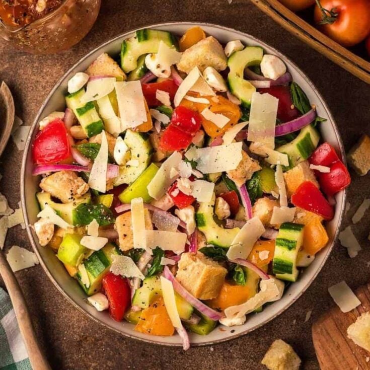 A bowl of Panzanella summer salad recipe