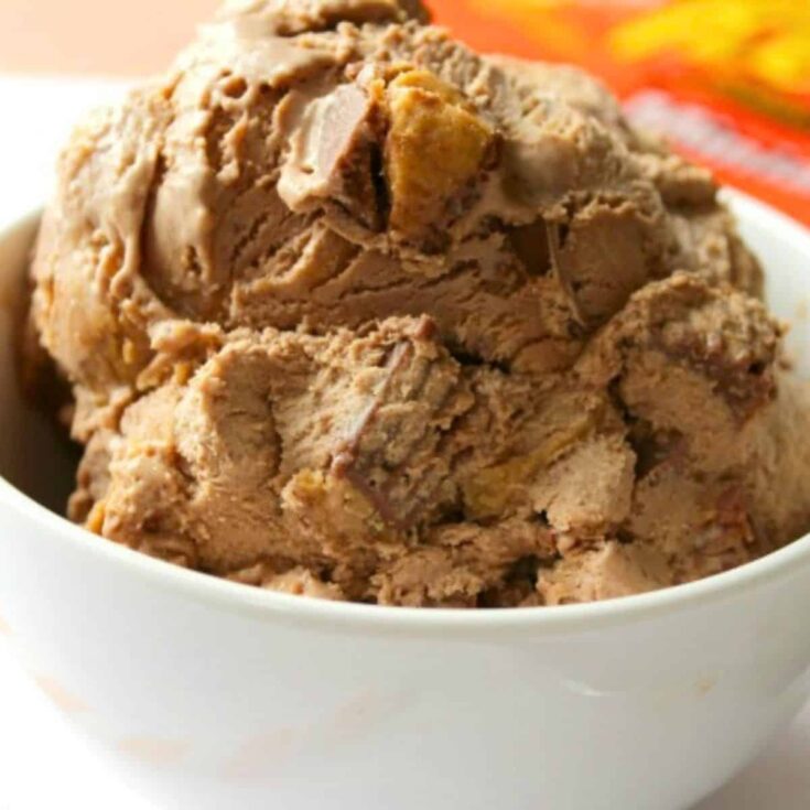 A bowl of Reese's no churn peanut butter homemade ice cream