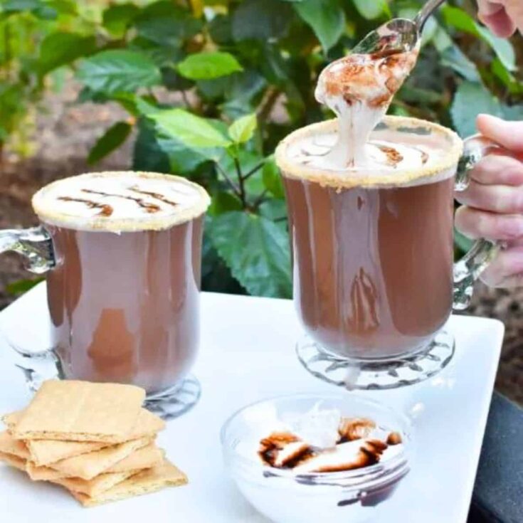 S'mores hot chocolate prepared after reading these s'mores recipes