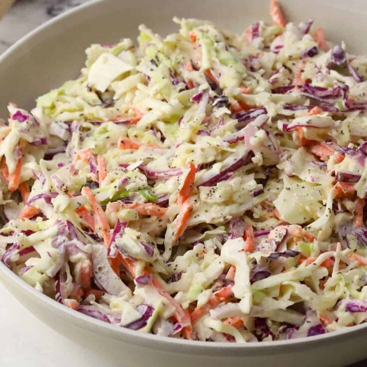 A bowl of southern coleslaw, prepared after reading these summer salad recipes