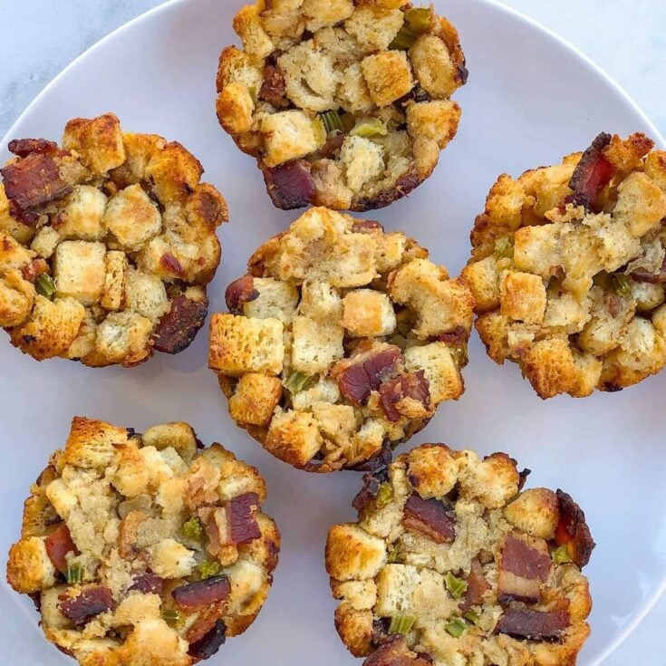 A plate of Thanksgiving stuffing muffins prepared after reading these Thanksgiving appetizers