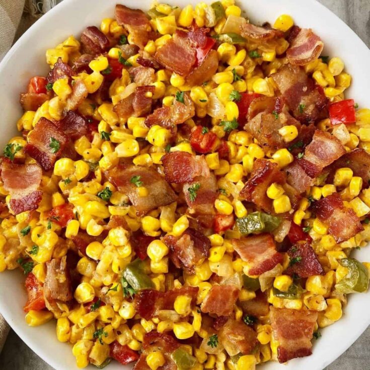 A bowl of bacon corn maque choux