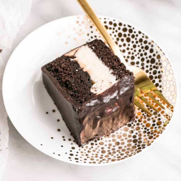 A slice of After Eight Christmas cake baked after reading these Christmas chocolate cake recipes