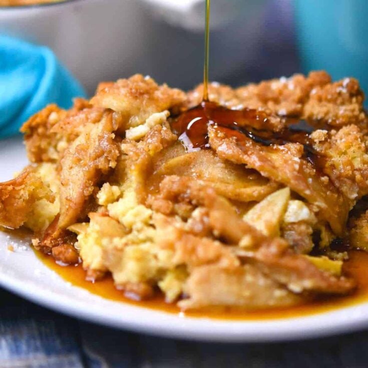 A plate of apple cinnamon French toast casserole cooked after reading these Fall breakfast ideas