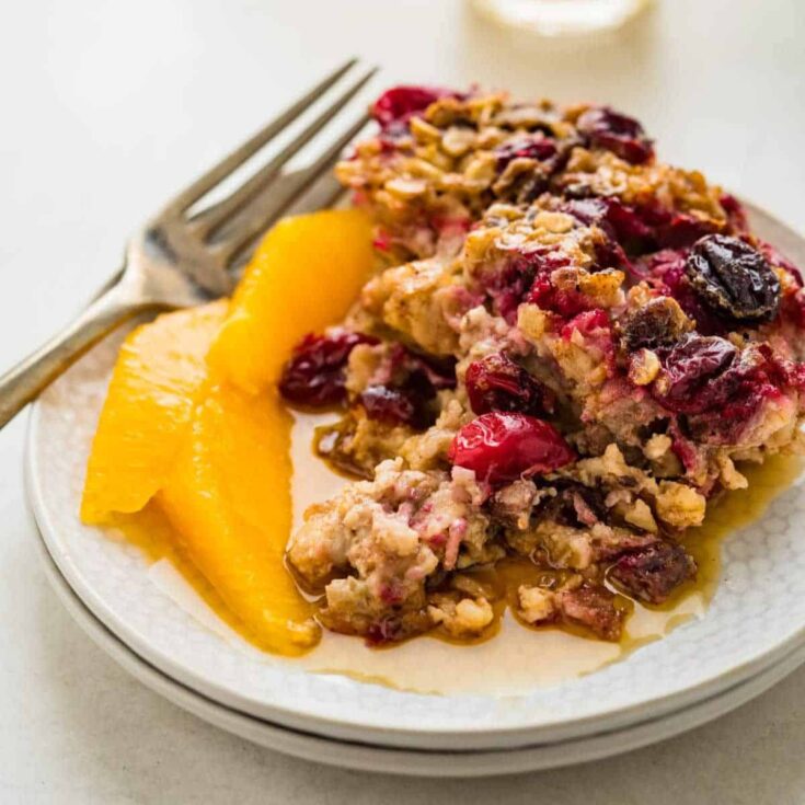 A plate of banana baked oatmeal prepared after reading these Fall breakfast ideas