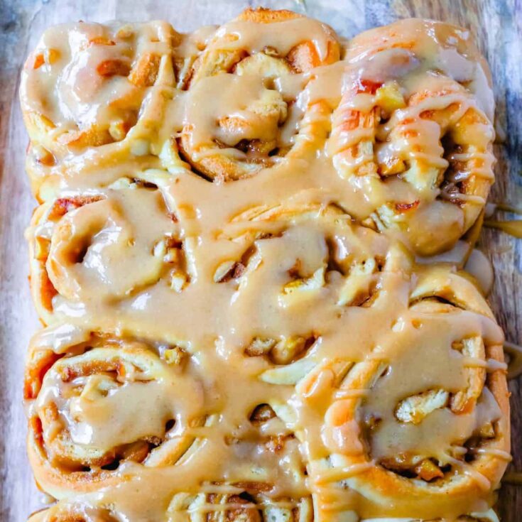 Caramel apple cinnamon rolls prepared after reading these Fall breakfast ideas