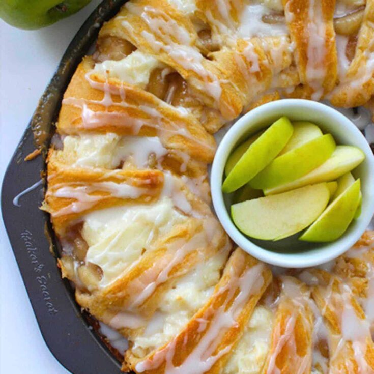 Caramel apple cream cheese crescent ring prepared after reading these Fall breakfast ideas