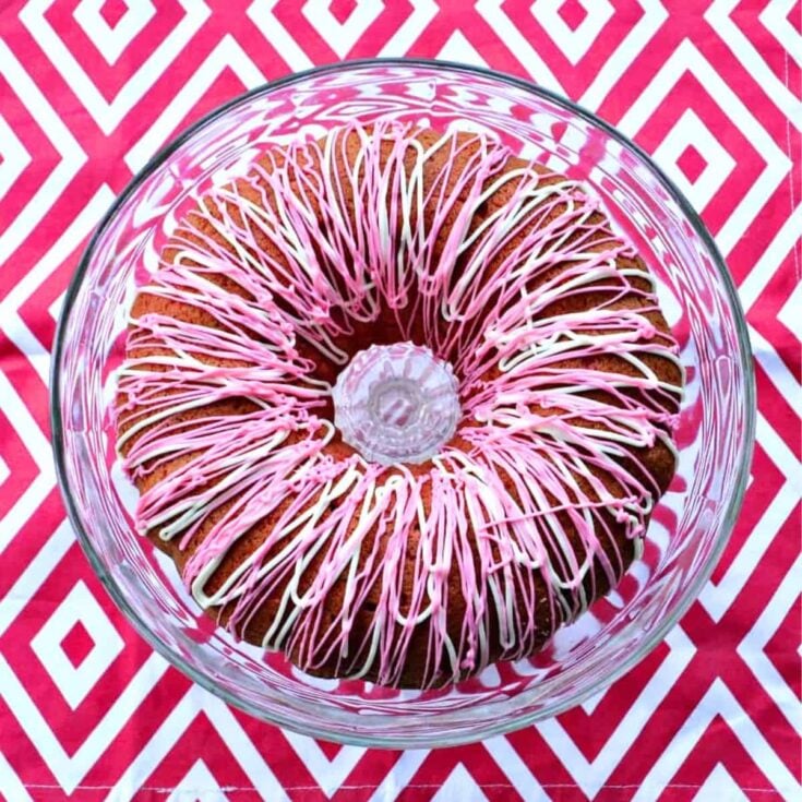 Cherry vanilla pink velvet Bundt Valentines day cake