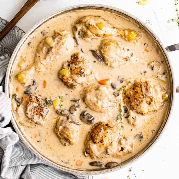 A bowl of chicken fricassee cooked after reading these Comfort food recipes