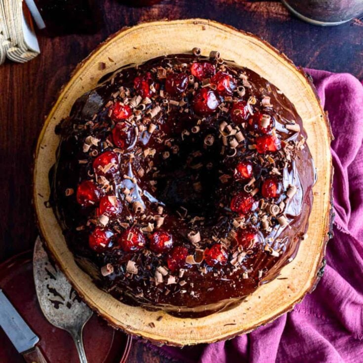 Chocolate cherry Bundt Valentines day cake