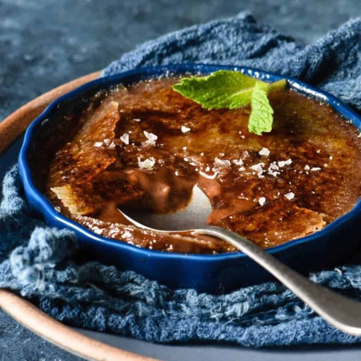 A bowl of Chocolate cr&egrave;me brulee made after reading these Chocolate Thanksgiving Desserts