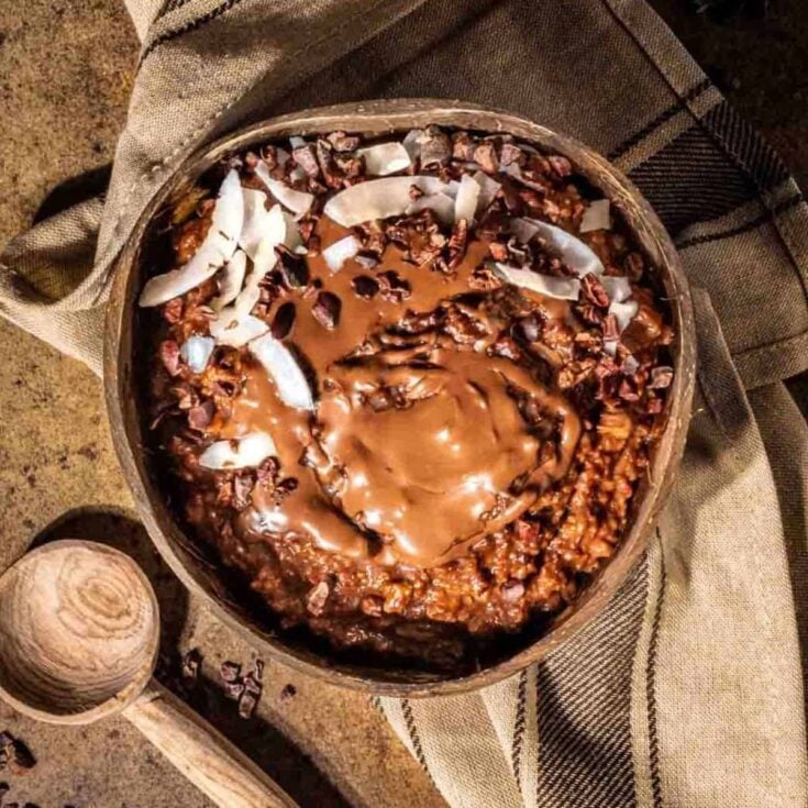 A bowl of chocolate porridge prepared after reading these Fall breakfast ideas