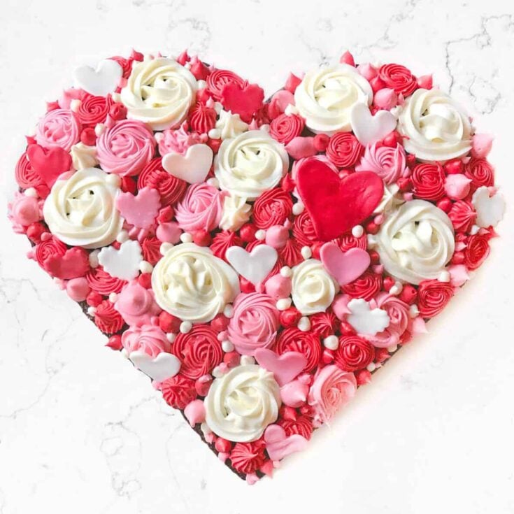 Heart shaped chocolate cake filled with icing, baked after reading these Valentines day cake recipes