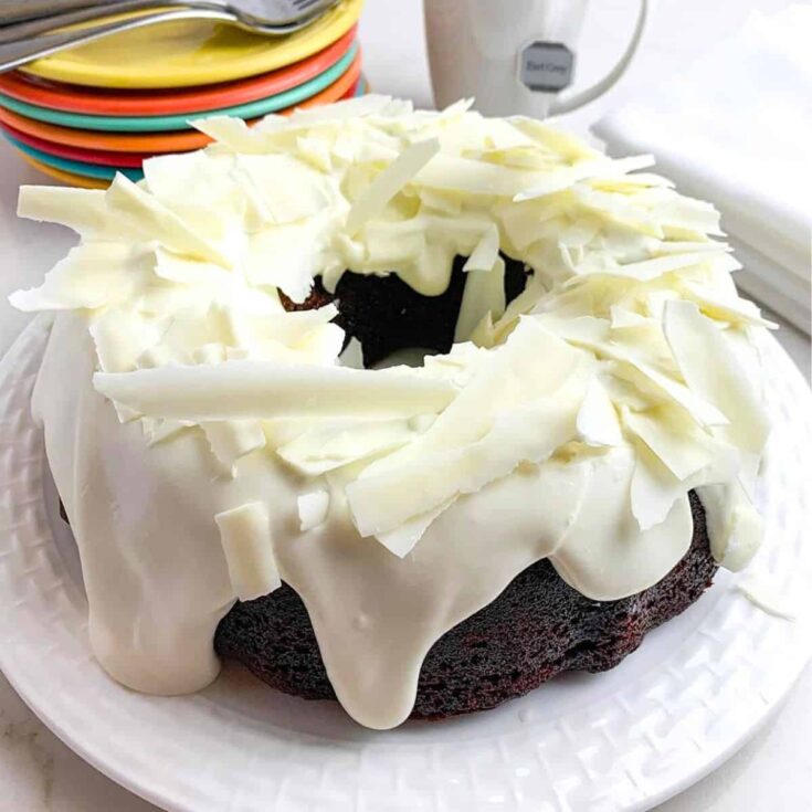 Gingerbread with white chocolate baked after reading these Christmas Bundt cake recipes