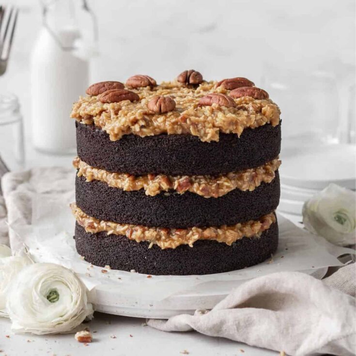 Gluten-free German chocolate cake, baked after reading these Christmas chocolate cake recipes