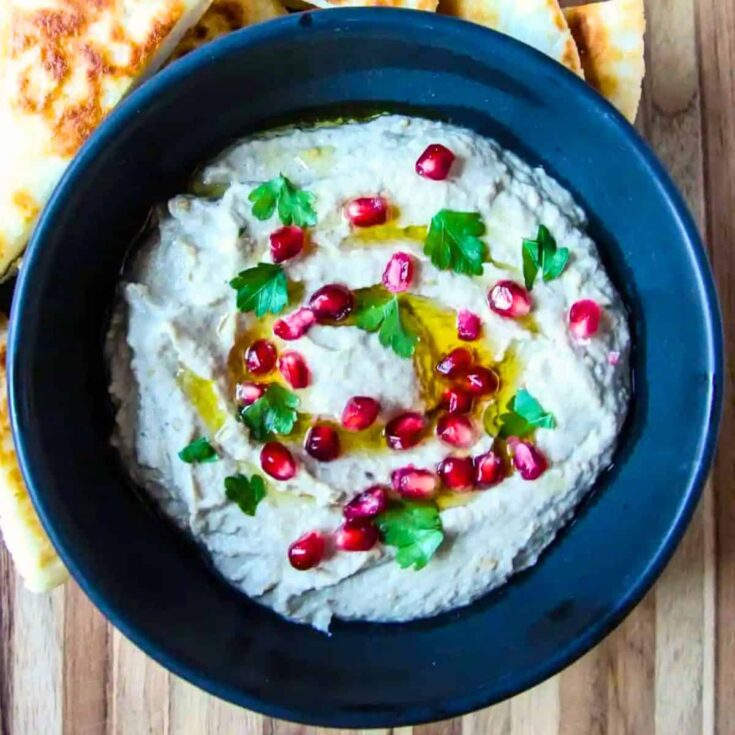 A bowl of Mutabbal prepared after reading these Christmas appetizers