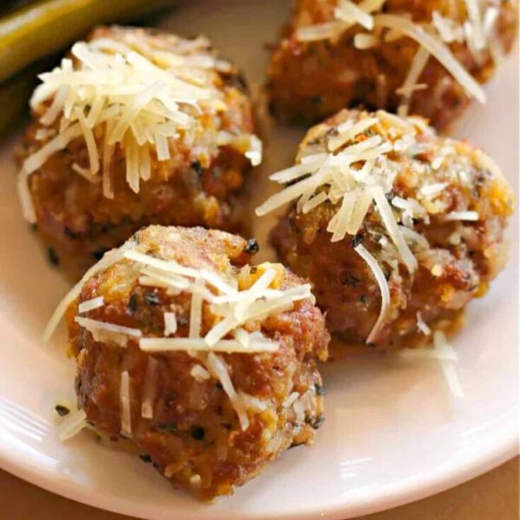 A plate of parmesan meatballs with garlic, prepared after reading these Christmas appetizers