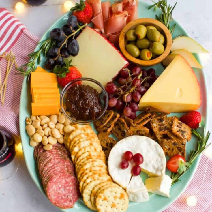 A cheese platter Valentines charcuterie board