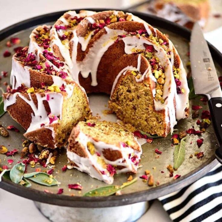 Pistachio cake baked after reading these Christmas Bundt cake recipes