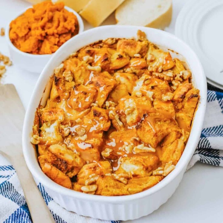 Pumpkin bread pudding prepared after reading these Fall breakfast ideas
