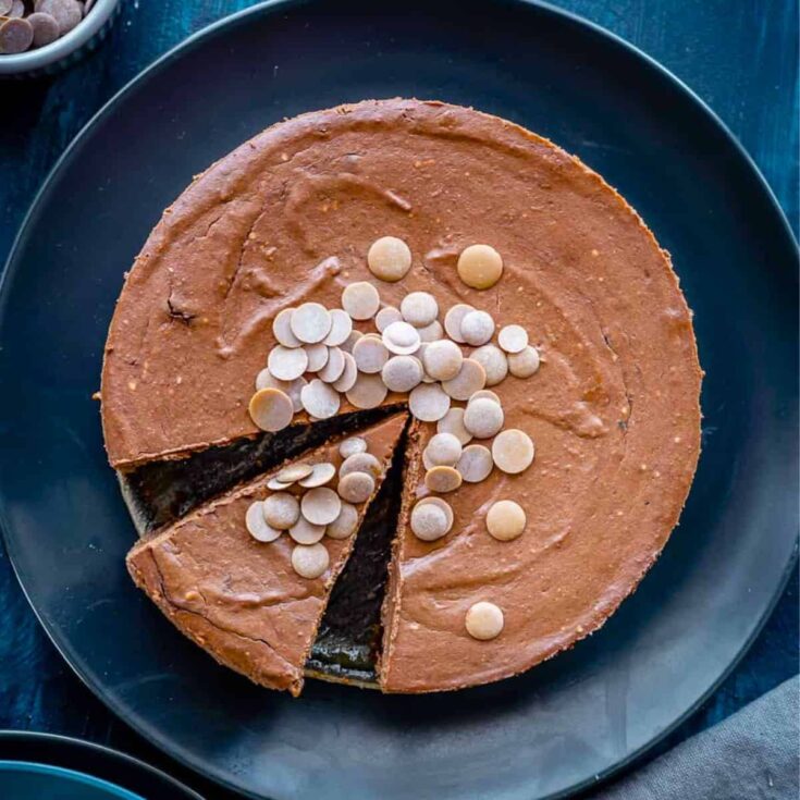 Pumpkin chocolate cheesecake baked after reading these Chocolate Thanksgiving Desserts