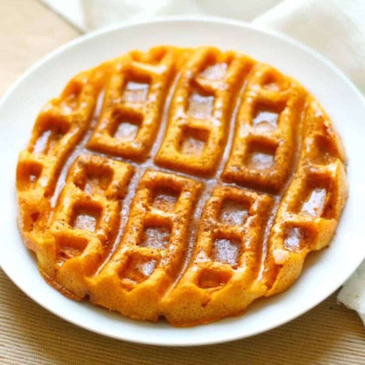 Gluten free pumpkin waffles prepared after reading these Fall breakfast ideas