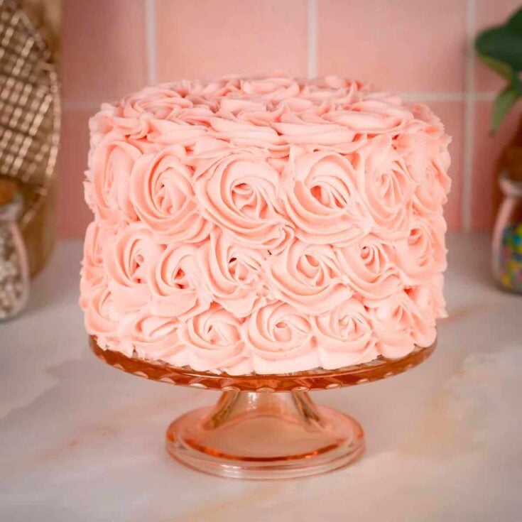 Pink rosette cake baked after reading these Valentines day cake recipes