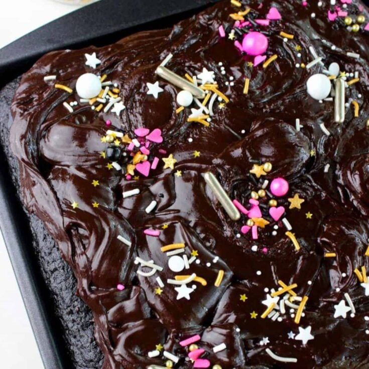 A tray of simple chocolate cake, baked after reading these Valentines day cake recipes