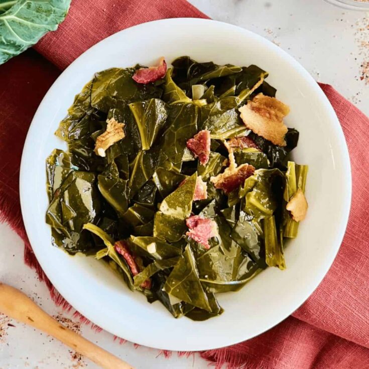 A plate of slow cooker collard greens cooked after reading these Comfort food recipes