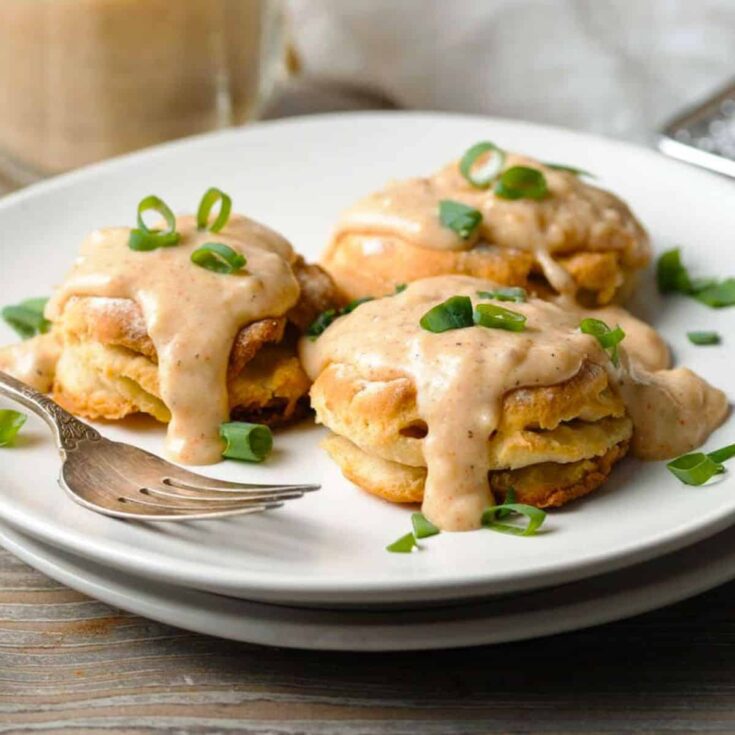 A set of southern comfort vegetarian biscuits and gravy cooked after reading these Comfort food recipes