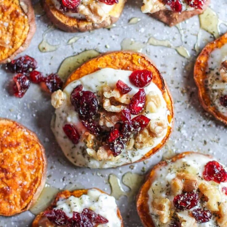 Sweet potato rounds prepared after reading these Christmas appetizers