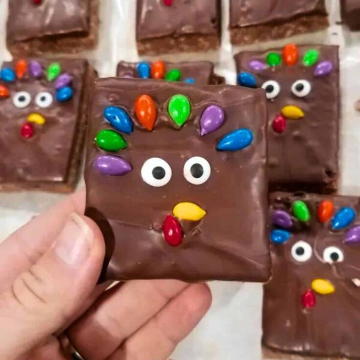 Turkey Rice Krispie treats baked after reading these Chocolate Thanksgiving Desserts