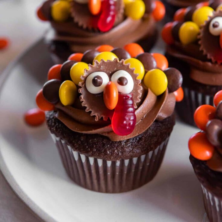 Turkey cupcakes baked after reading these Chocolate Thanksgiving Desserts